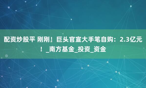 配资炒股平 刚刚！巨头官宣大手笔自购：2.3亿元！_南方基金_投资_资金